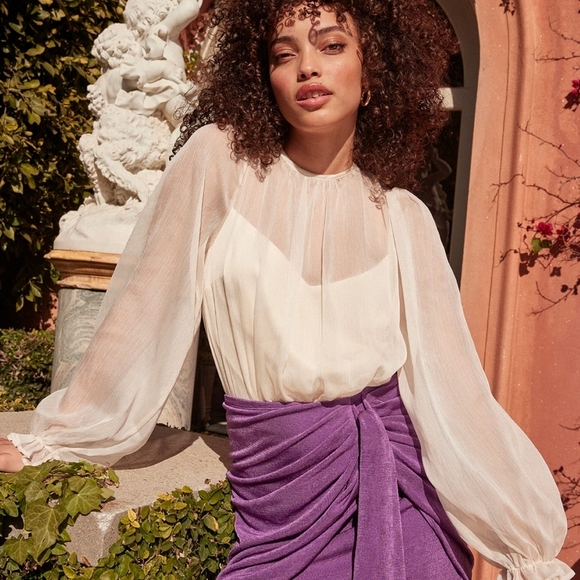 Lulus Tops - Lulu's NWT Blouse Long Sleeve Bodysuit XS Cream Sheer